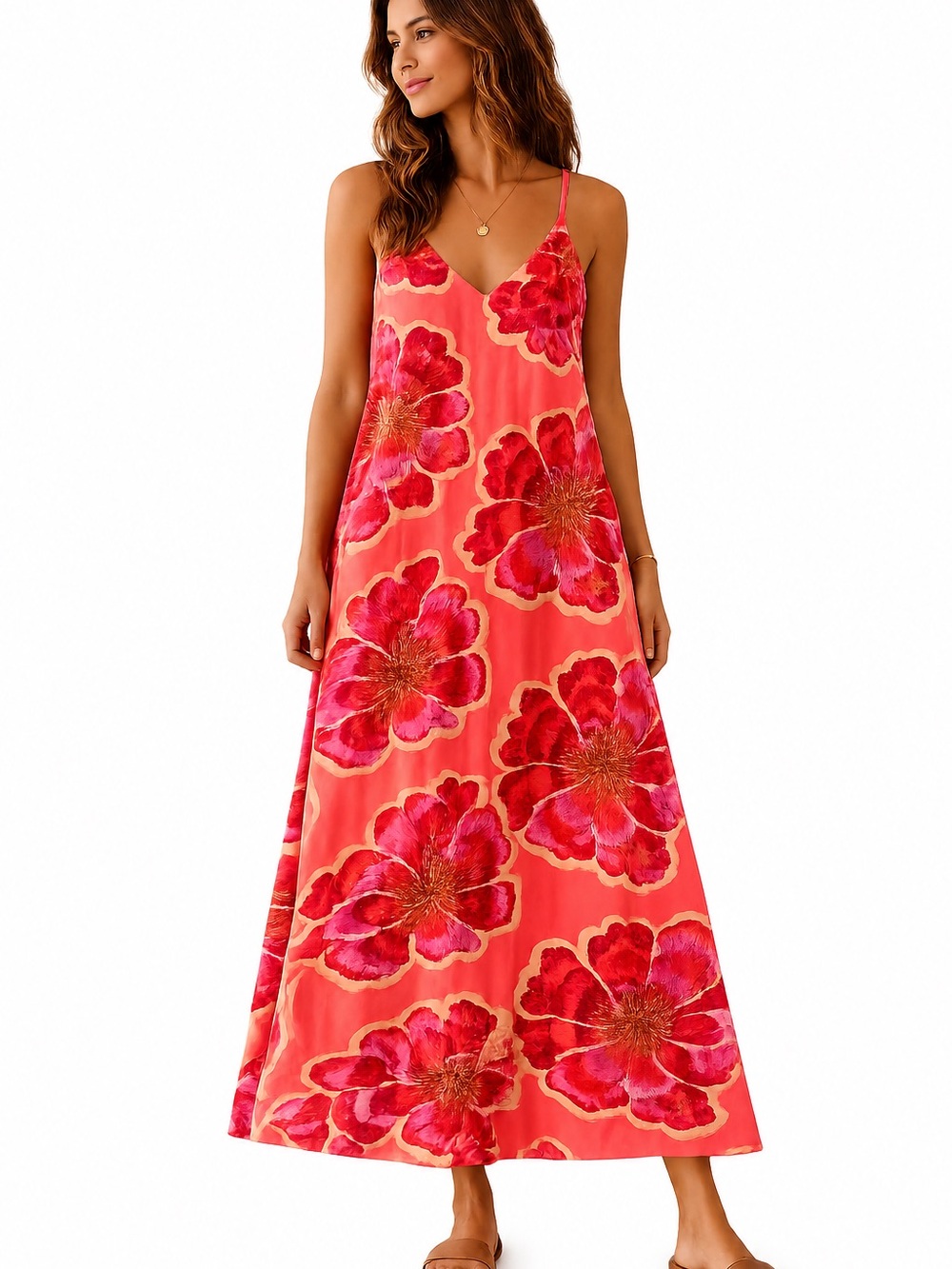 Coral Pink Floral Slip Dress